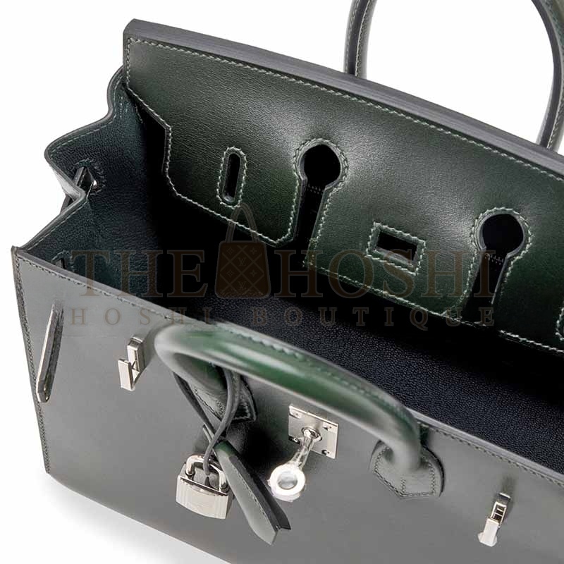 H**me5 BIRKIN 25 SELLIER VERT FONCE BOX CALF PALLADIUM HARDWARE  (25*20*13cm) Master Quality
